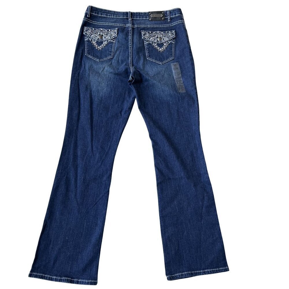 NWT Tru Luxe Womens 14 Madrid Bootcut Jeans Embellished Pockets Edgy Cowgirl